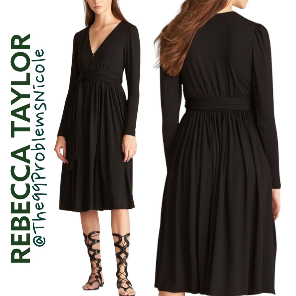 Rebecca Taylor V-Neck Belted Stretch Modal Dress